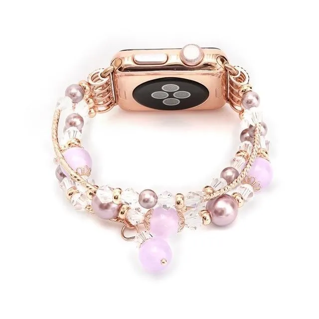 Elastic stretch Apple Watch Band, charm Beads Pearl Bracelet Strap