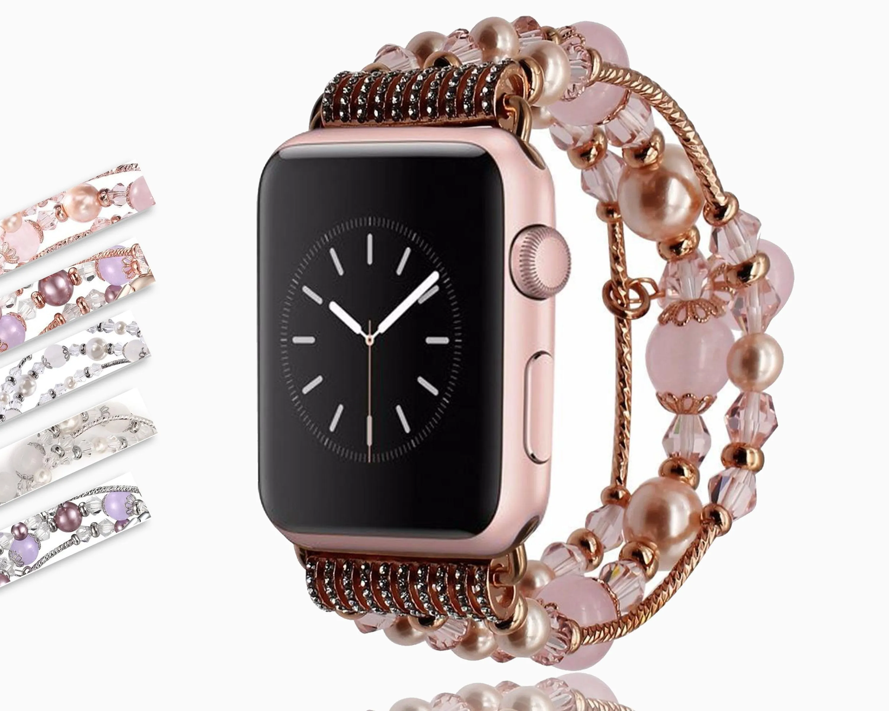 Elastic stretch Apple Watch Band, charm Beads Pearl Bracelet Strap