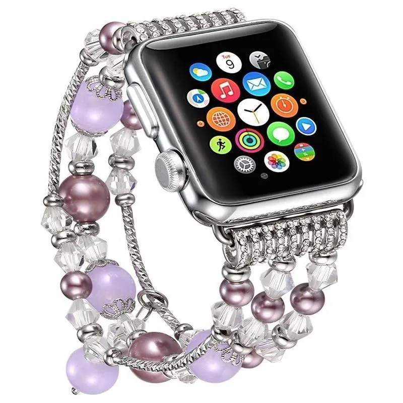 Elastic stretch Apple Watch Band, charm Beads Pearl Bracelet Strap