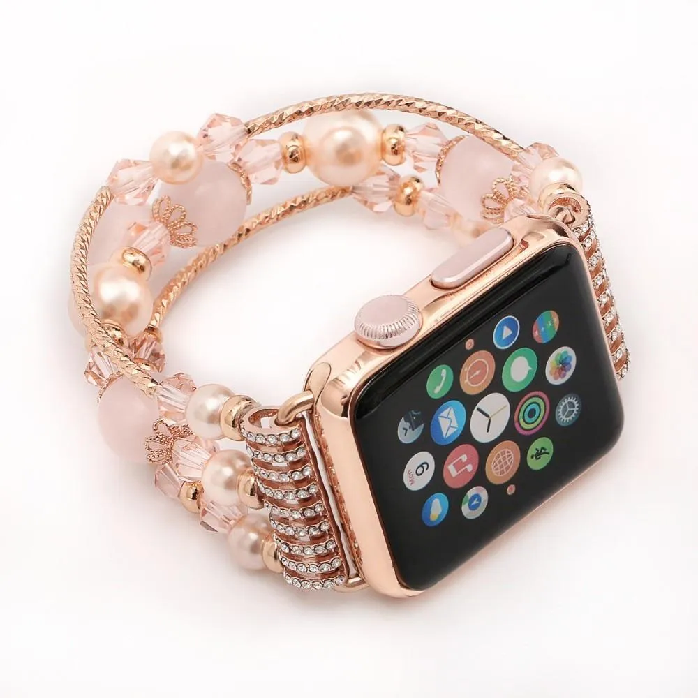 Elastic stretch Apple Watch Band, charm Beads Pearl Bracelet Strap