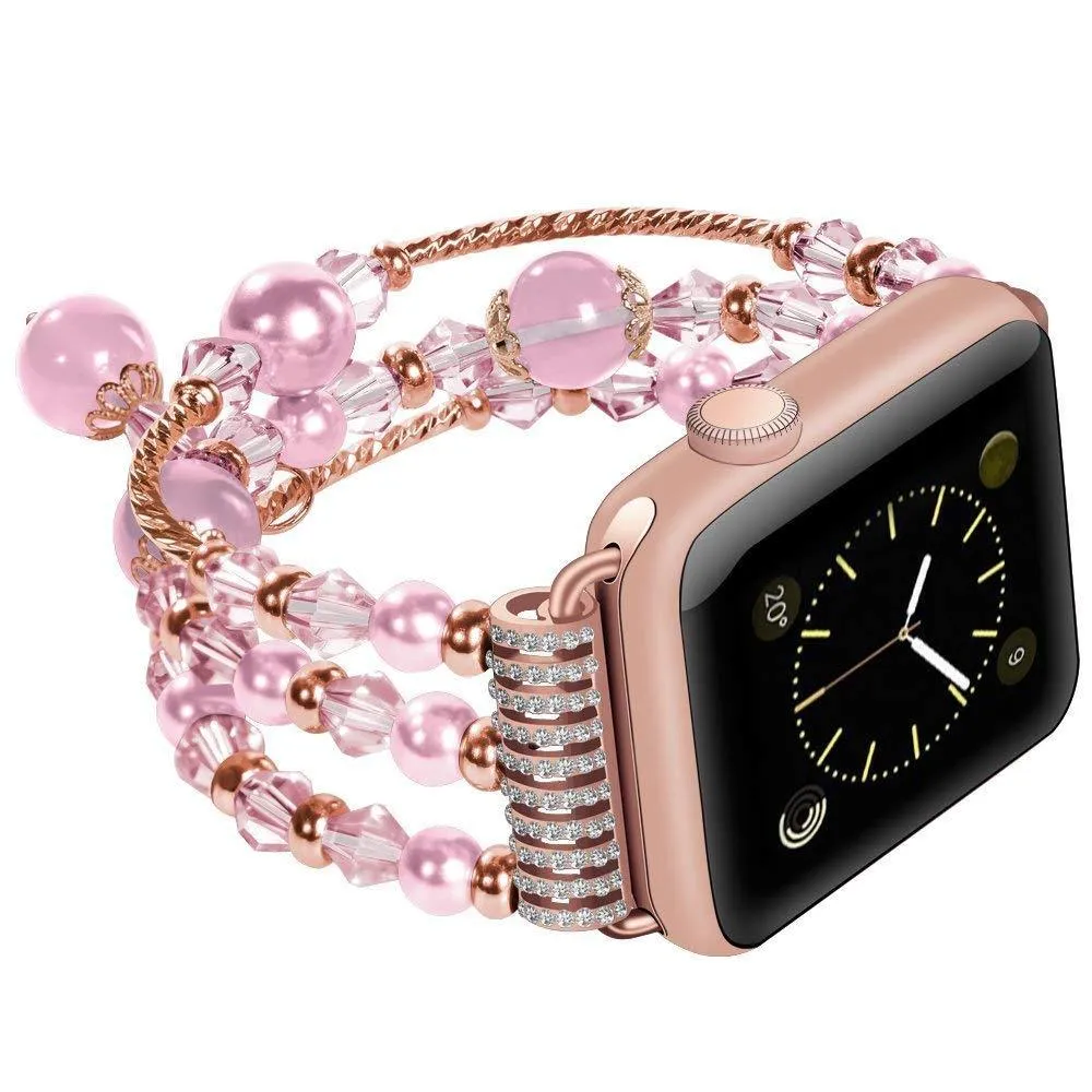 Elastic stretch Apple Watch Band, charm Beads Pearl Bracelet Strap