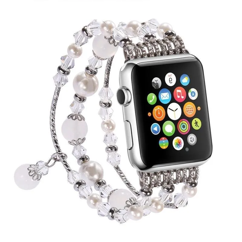 Elastic stretch Apple Watch Band, charm Beads Pearl Bracelet Strap