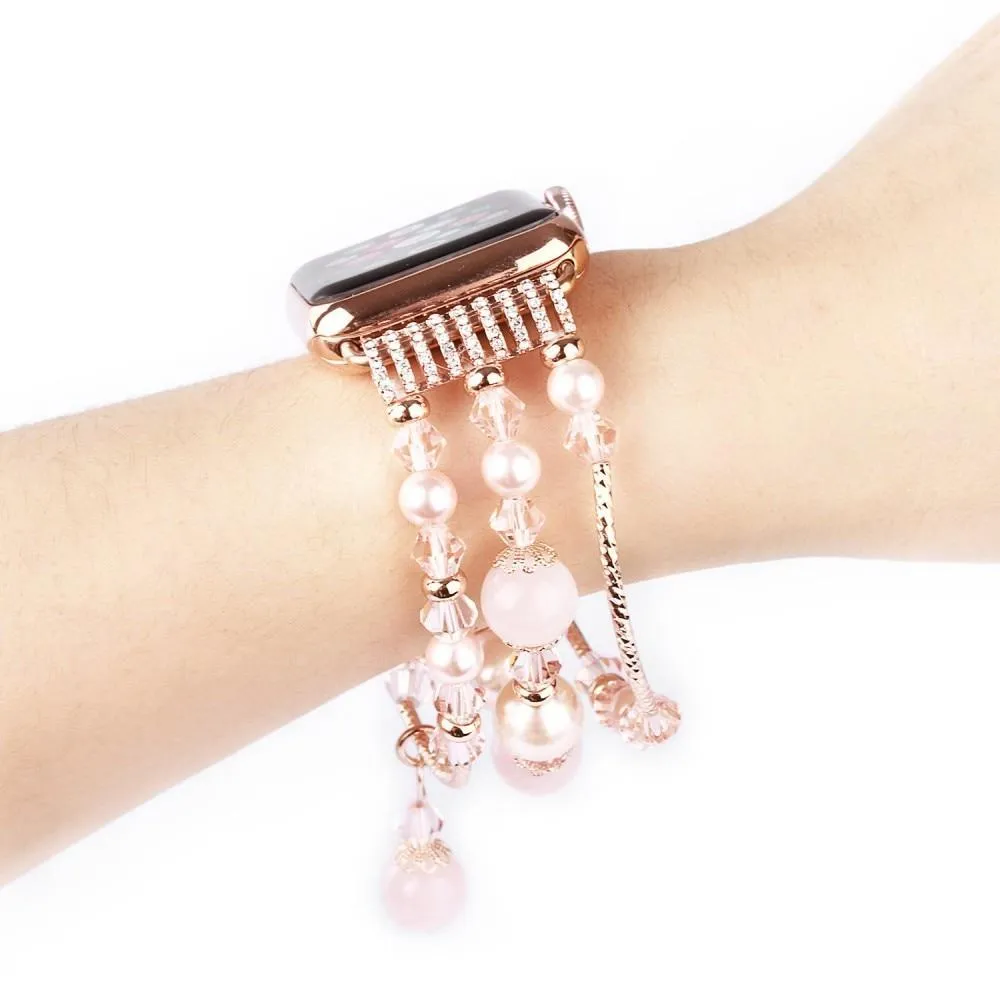 Elastic stretch Apple Watch Band, charm Beads Pearl Bracelet Strap