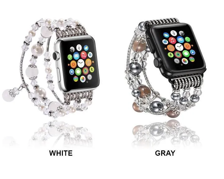 Elastic stretch Apple Watch Band, charm Beads Pearl Bracelet Strap