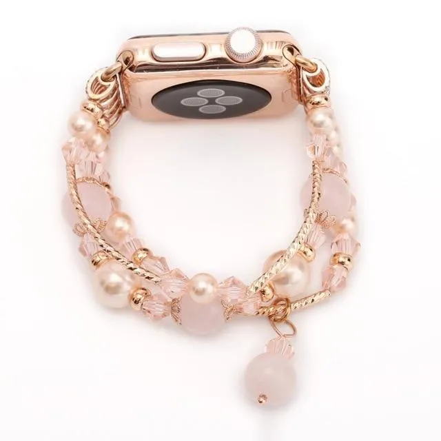 Elastic stretch Apple Watch Band, charm Beads Pearl Bracelet Strap