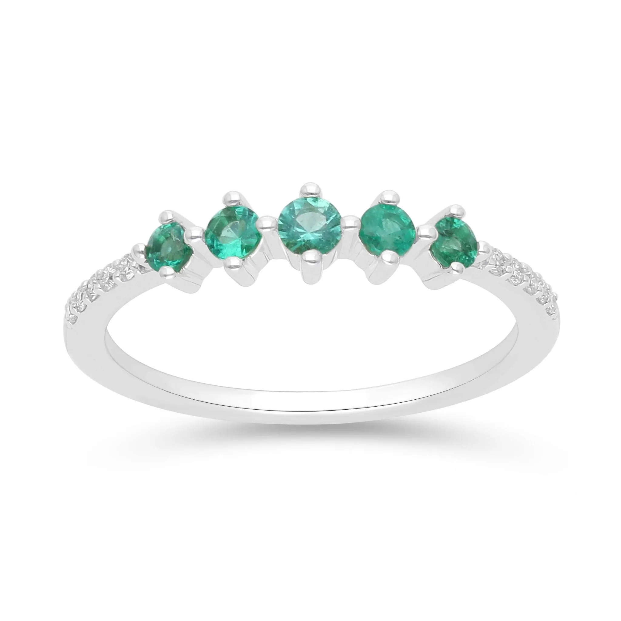 Emerald and Diamond Stackable Ring - YG