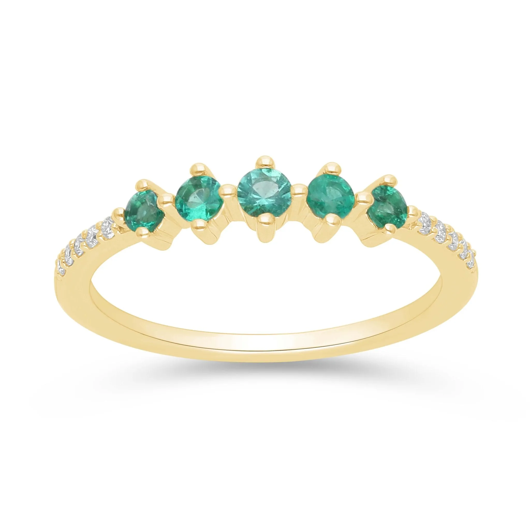 Emerald and Diamond Stackable Ring - YG