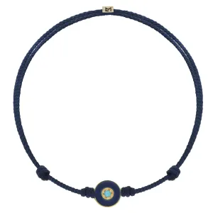 Enameled Turquoise Evil Eye Disk on Navy Cord Bracelet