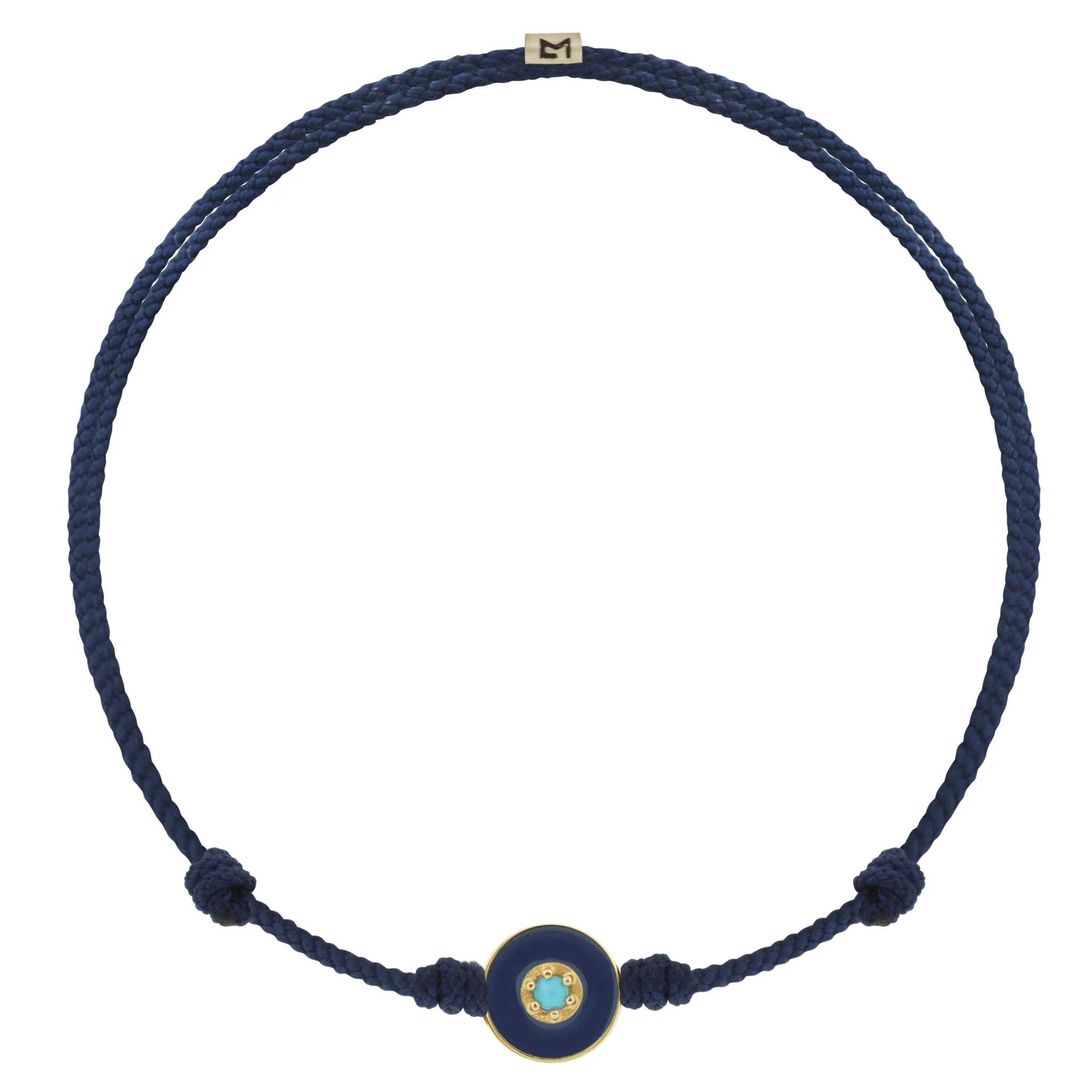 Enameled Turquoise Evil Eye Disk on Navy Cord Bracelet