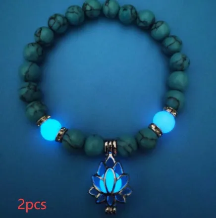 Energy Luminous Lotus Natural Stone Bracelet Yoga Healing Luminous Glow In The Dark Charm Beads Bracelet For Men Women Prayer Buddhism