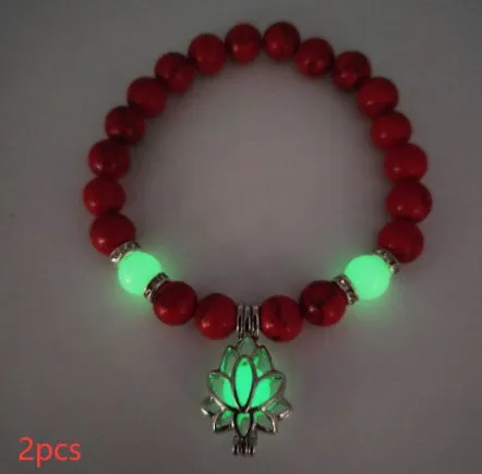 Energy Luminous Lotus Natural Stone Bracelet Yoga Healing Luminous Glow In The Dark Charm Beads Bracelet For Men Women Prayer Buddhism