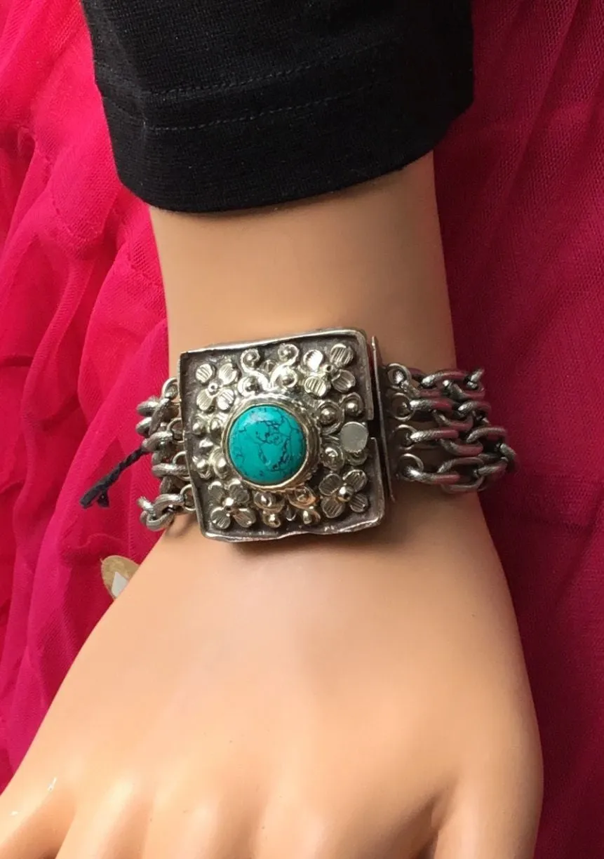 Erin Knight Vintage Clasp Bracelet with Turquoise Stone