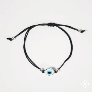 Evil Eye Bracelet Cord with Silver Beads