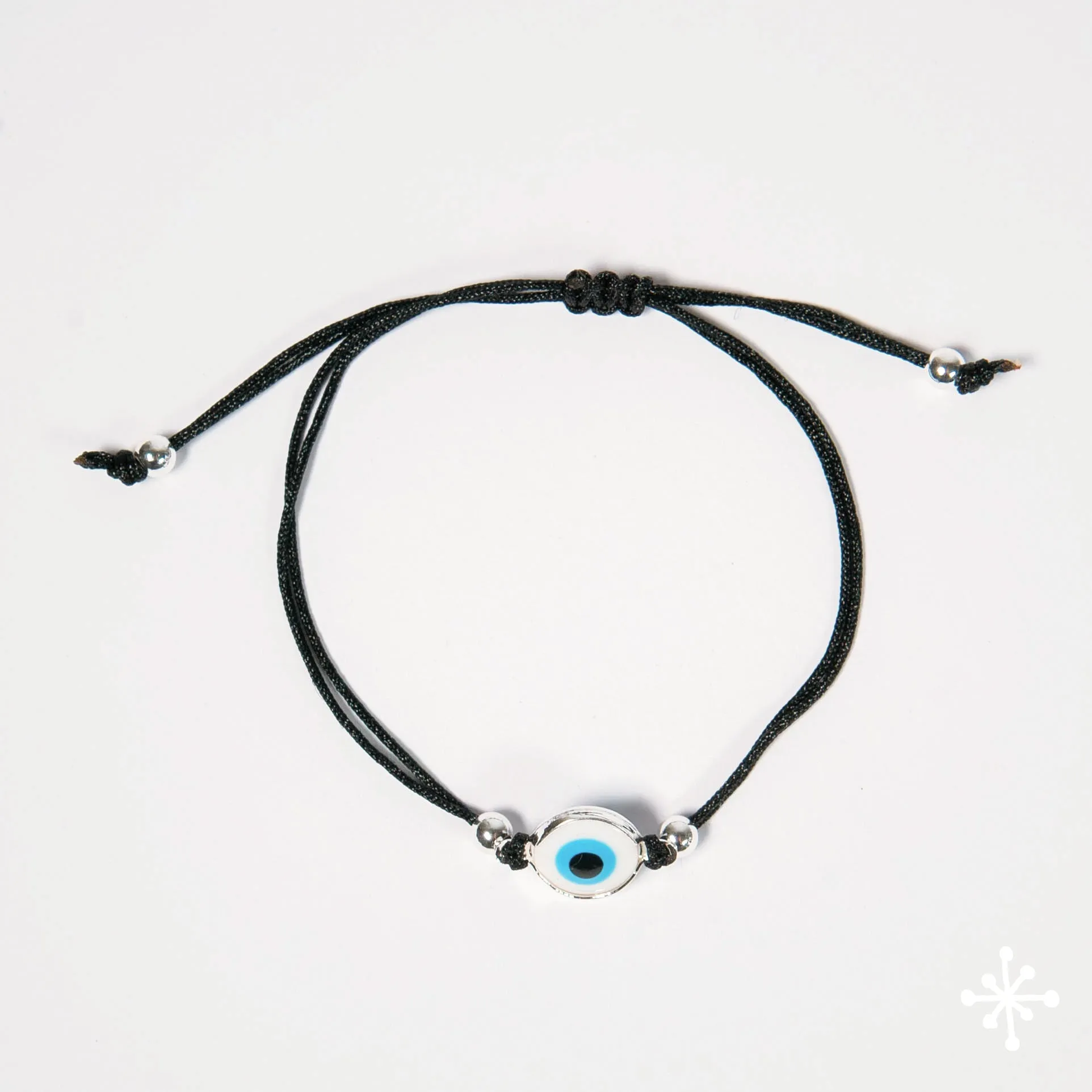 Evil Eye Bracelet Cord with Silver Beads