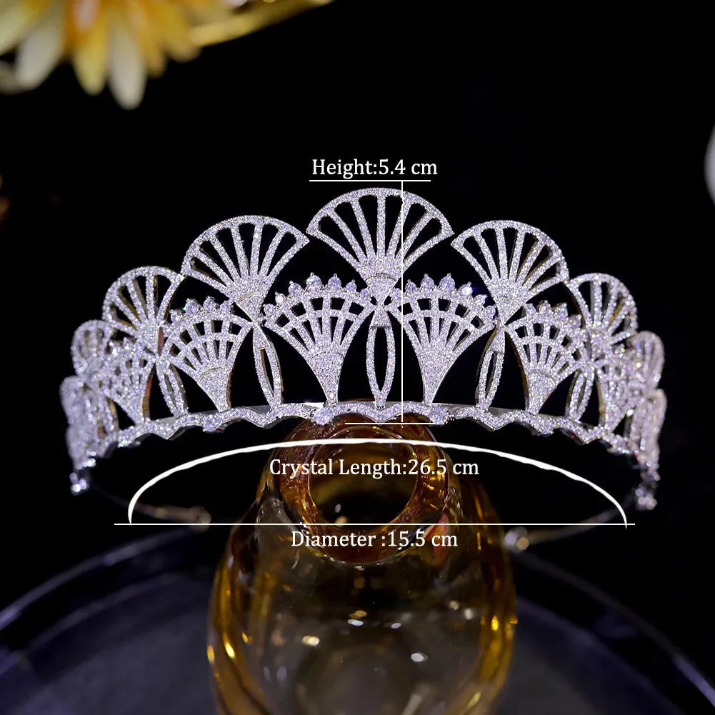 Fan-shaped Cubic Zirconia Tiaras Princess Crown Wedding Pageant Accessory