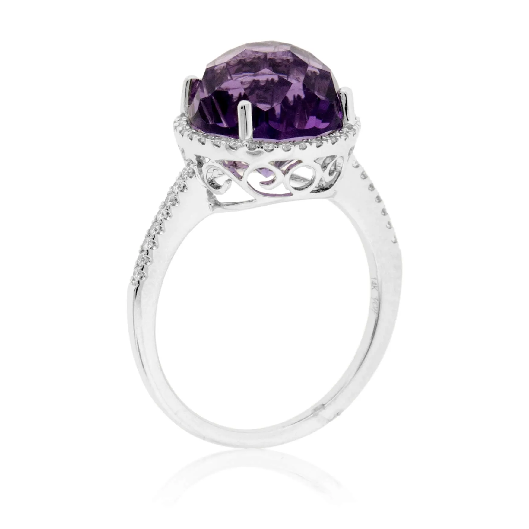 Fancy Daisy Cut Amethyst with Diamond Halo Ring