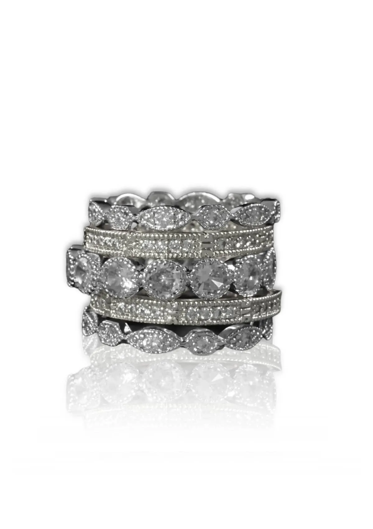 Five Band Stackable with One Large Round CZ Band and 4 Pave Bands