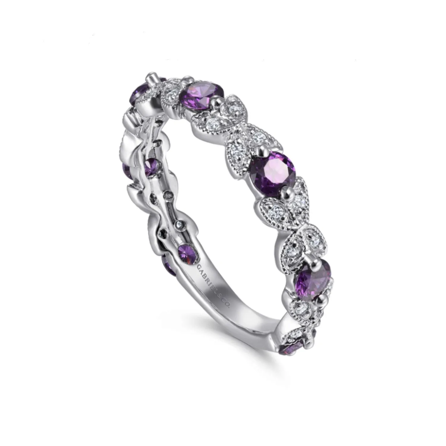 Gabriel & Co. Stackable Amethyst and Diamond Anniversary Ring