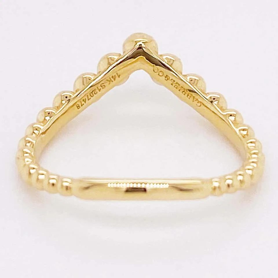 Gold Bead V Band Curved Ring