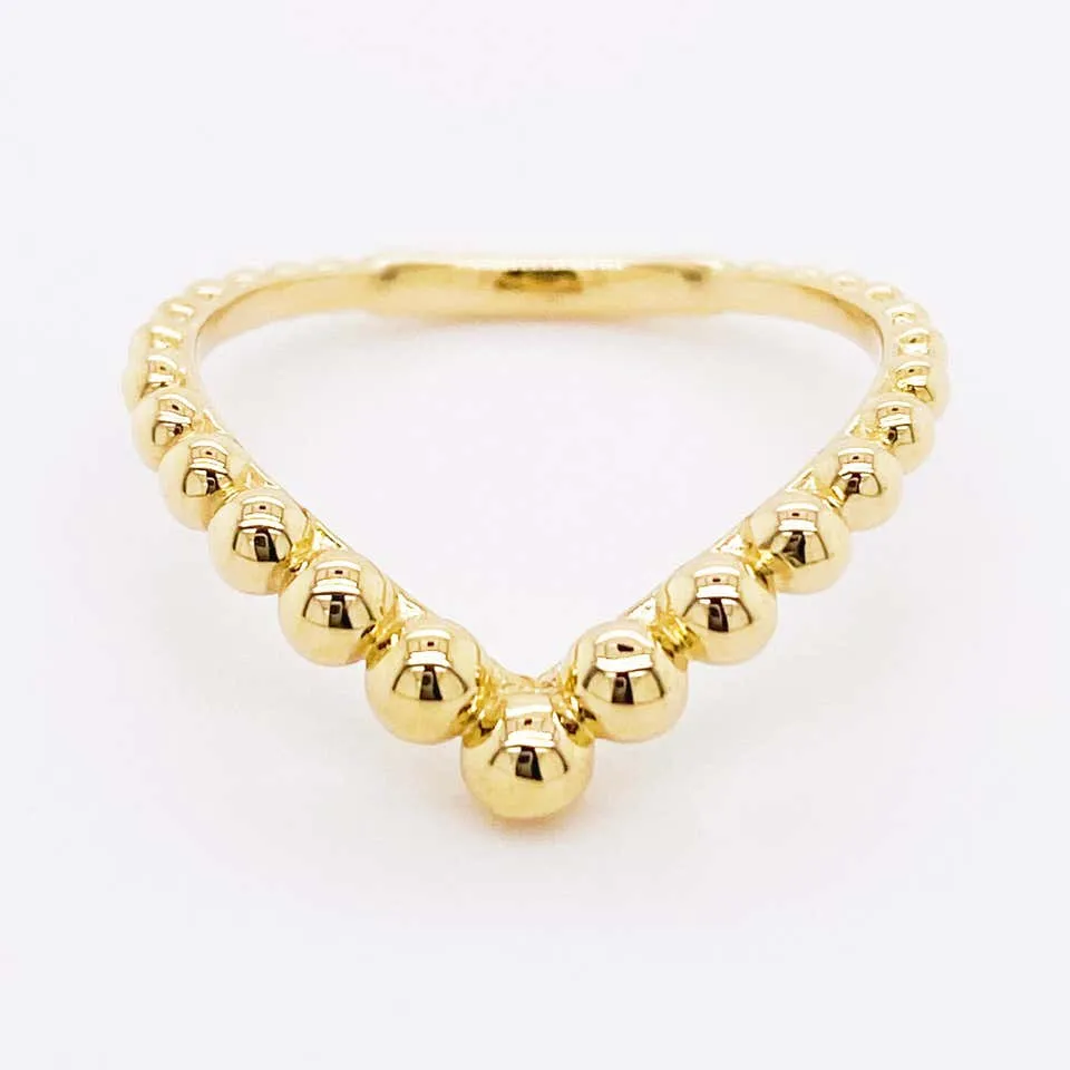 Gold Bead V Band Curved Ring