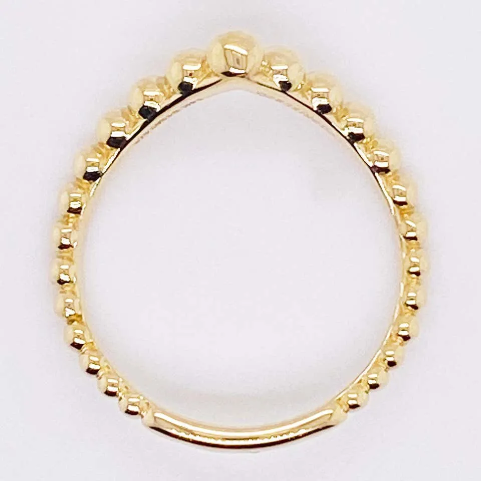 Gold Bead V Band Curved Ring