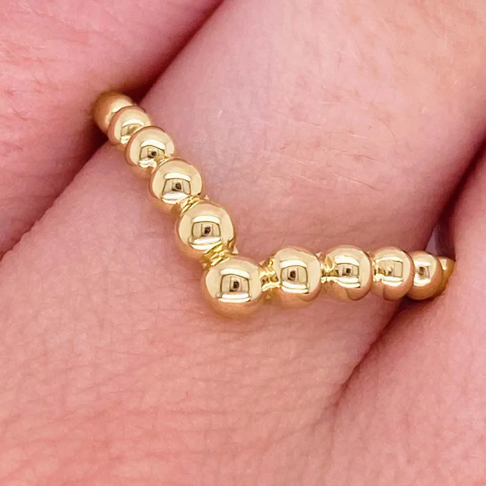 Gold Bead V Band Curved Ring