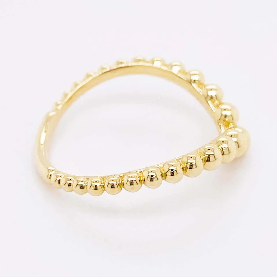 Gold Bead V Band Curved Ring