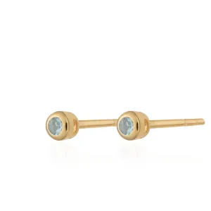 Gold Plated March Birthstone Teeny Stud Earrings (Aquamarine)