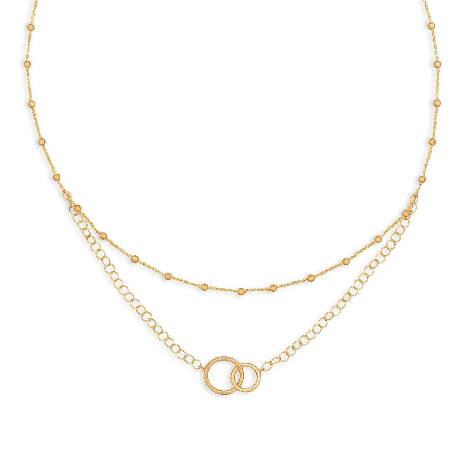 Gold Plated Multistrand Beaded Necklace with Circle Link