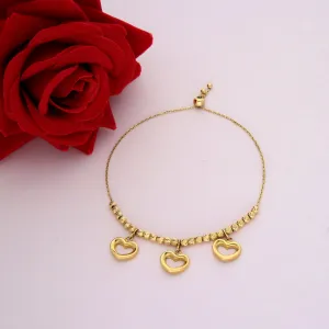 Gold Stud Hanging Heart Shaped Bracelet 18KT - FKJBRL18K9425