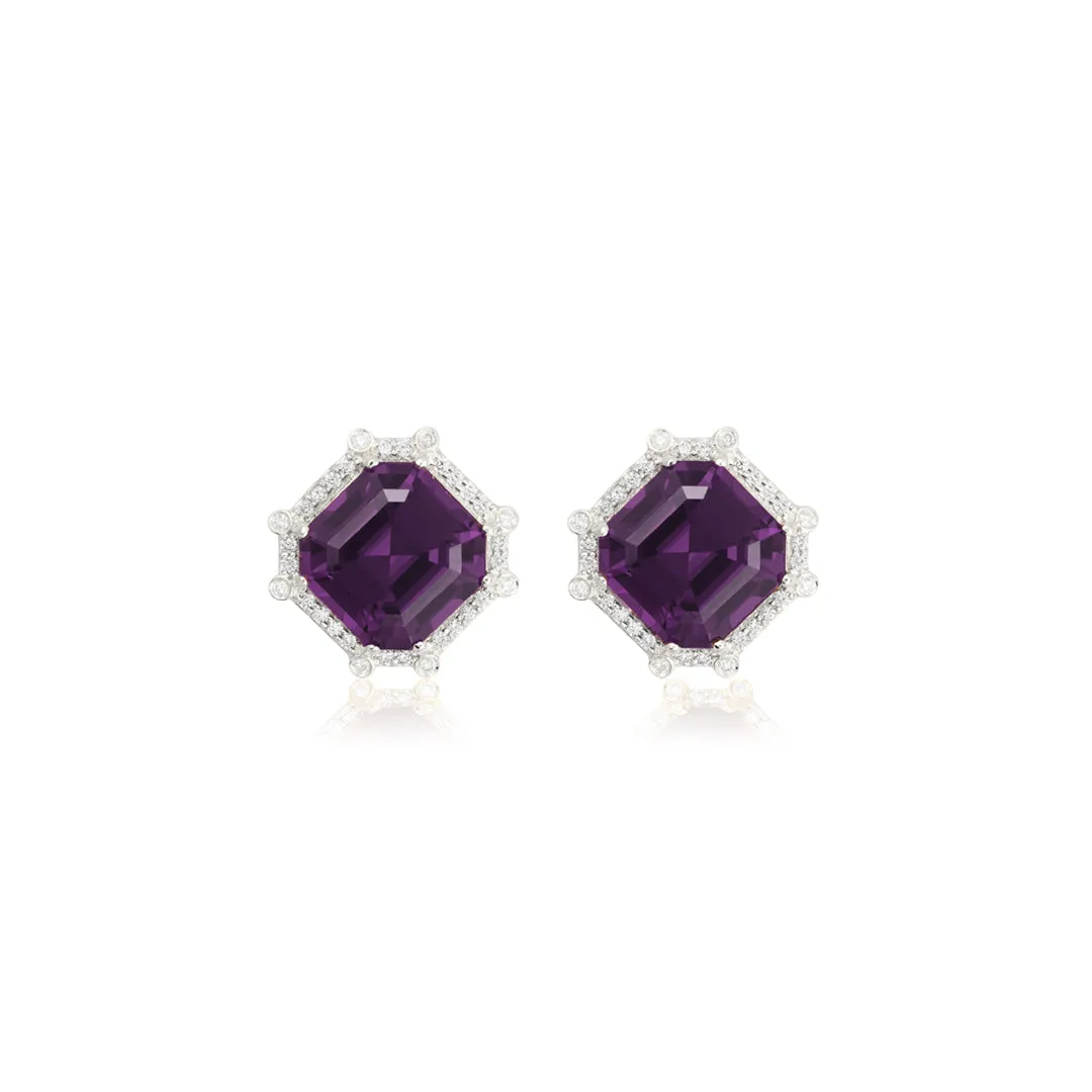 Goshwara Gossip Octagon Amethyst Stud Earrings JE0233-AM-W