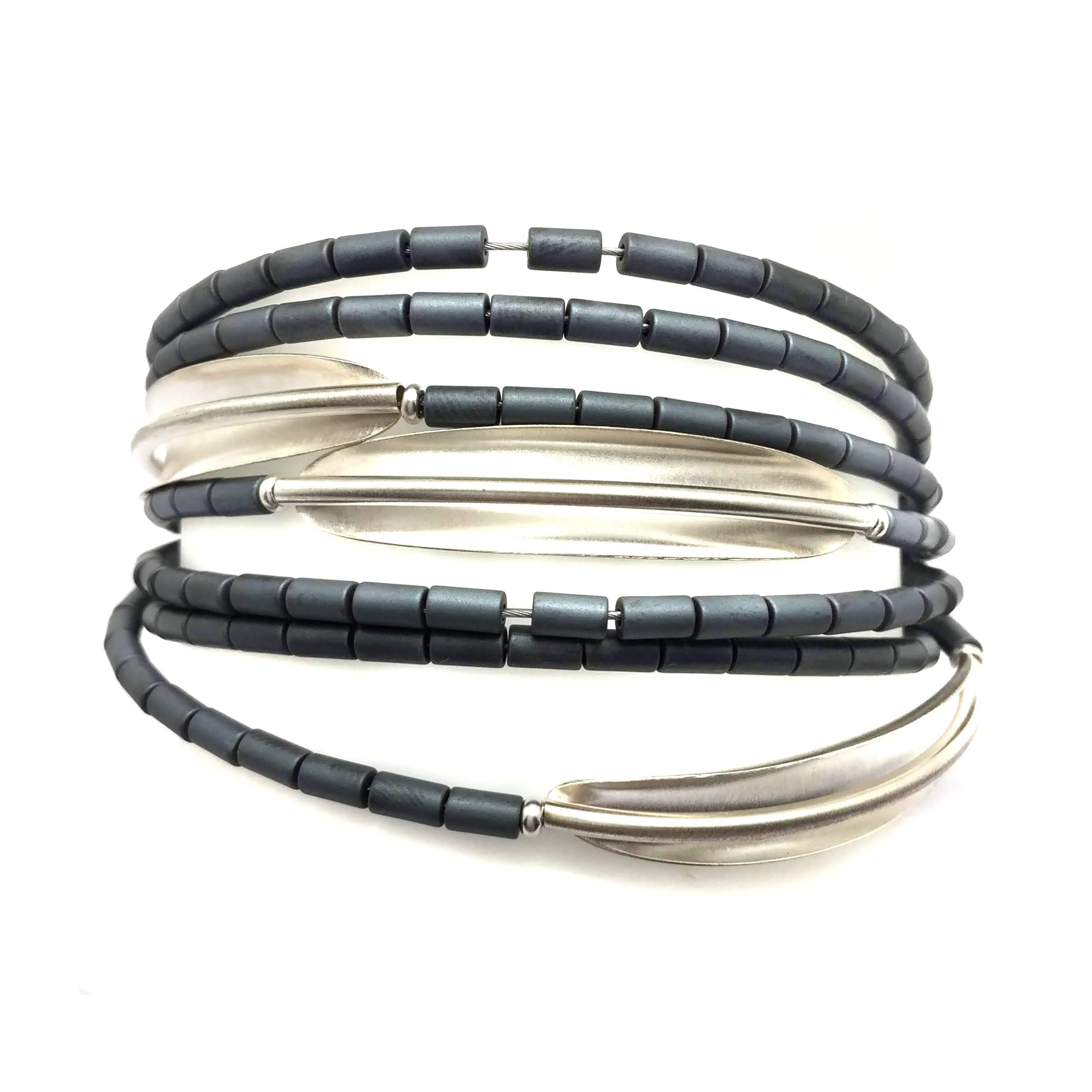 Gray Hematite Multi-Strand Bracelet - Silver