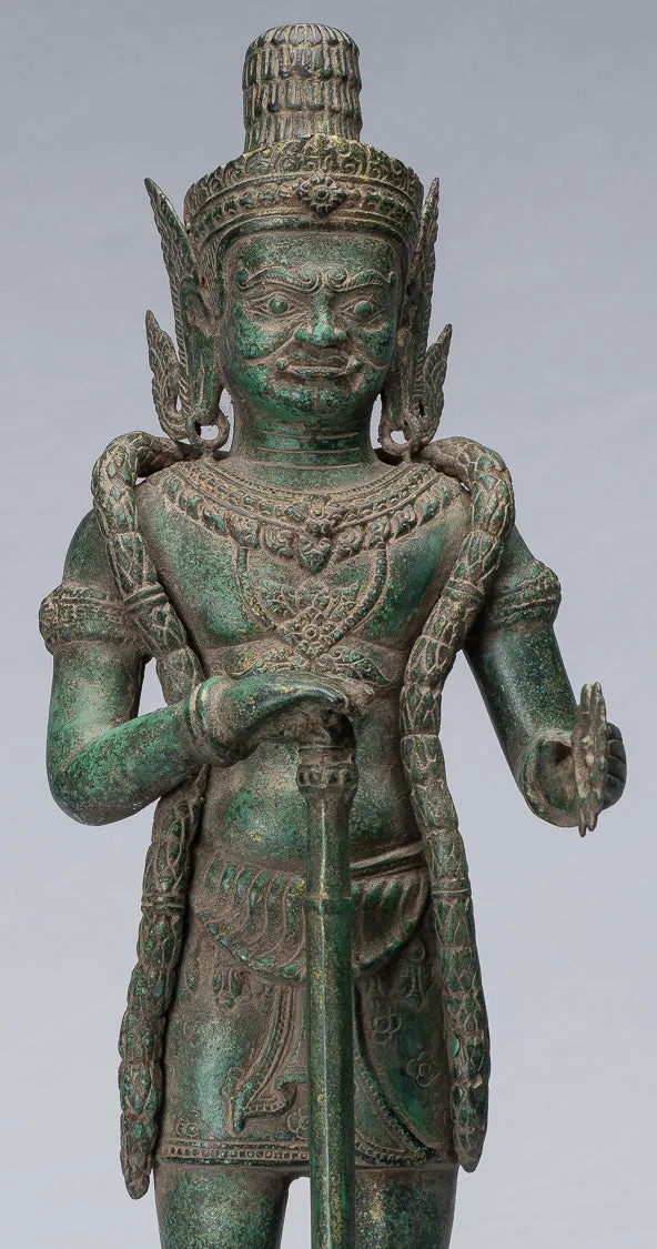 Guardian Statue - Antique Khmer Bronze Koh Ker Style Yaksha Temple Guardian - 55cm / 22"