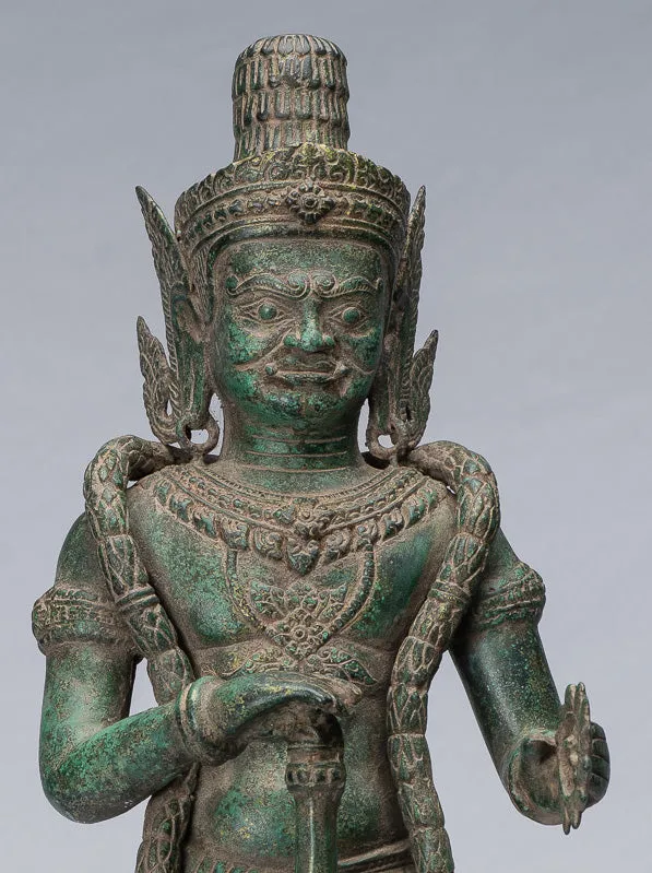 Guardian Statue - Antique Khmer Bronze Koh Ker Style Yaksha Temple Guardian - 55cm / 22"