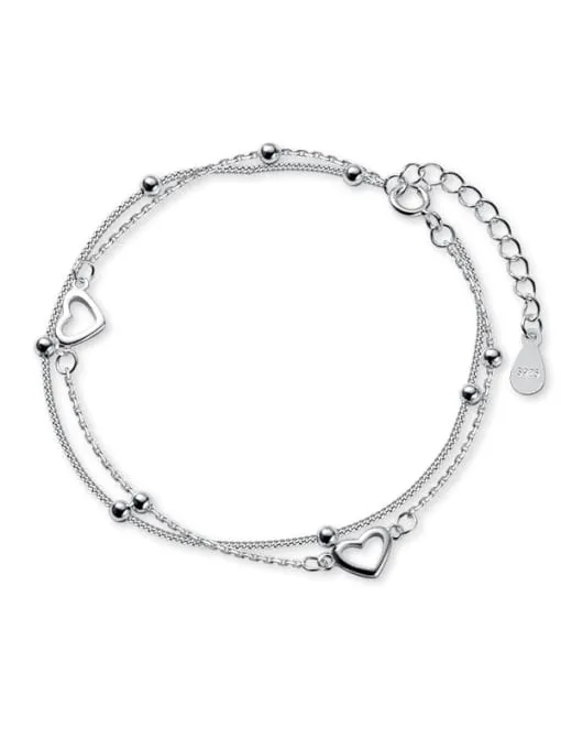 Heart Bracelet, .925 Sterling Silver Double Strand  2:1 Love Daily Bracelet