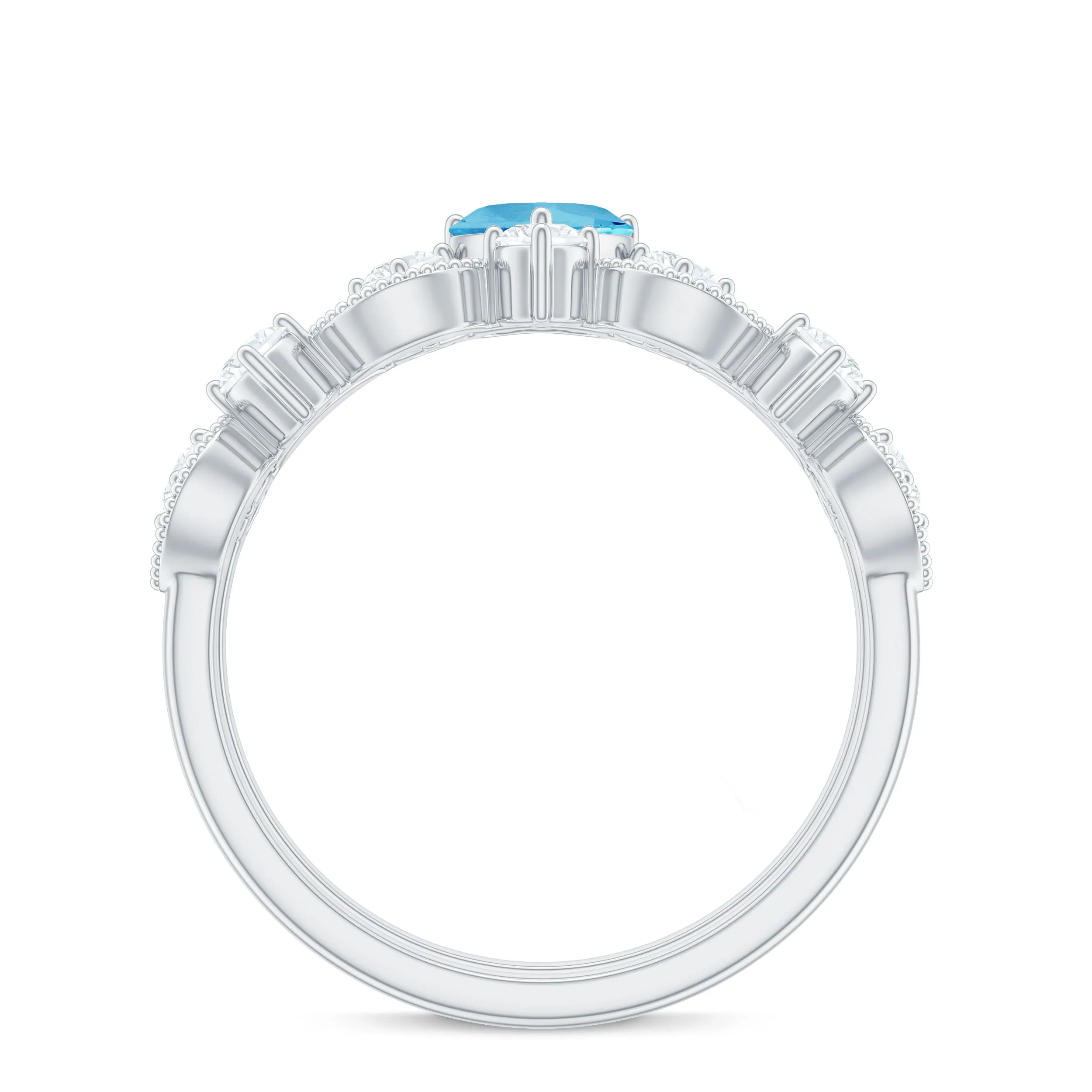 Heart Shape Swiss Blue Topaz and Moissanite Stackable Ring Set