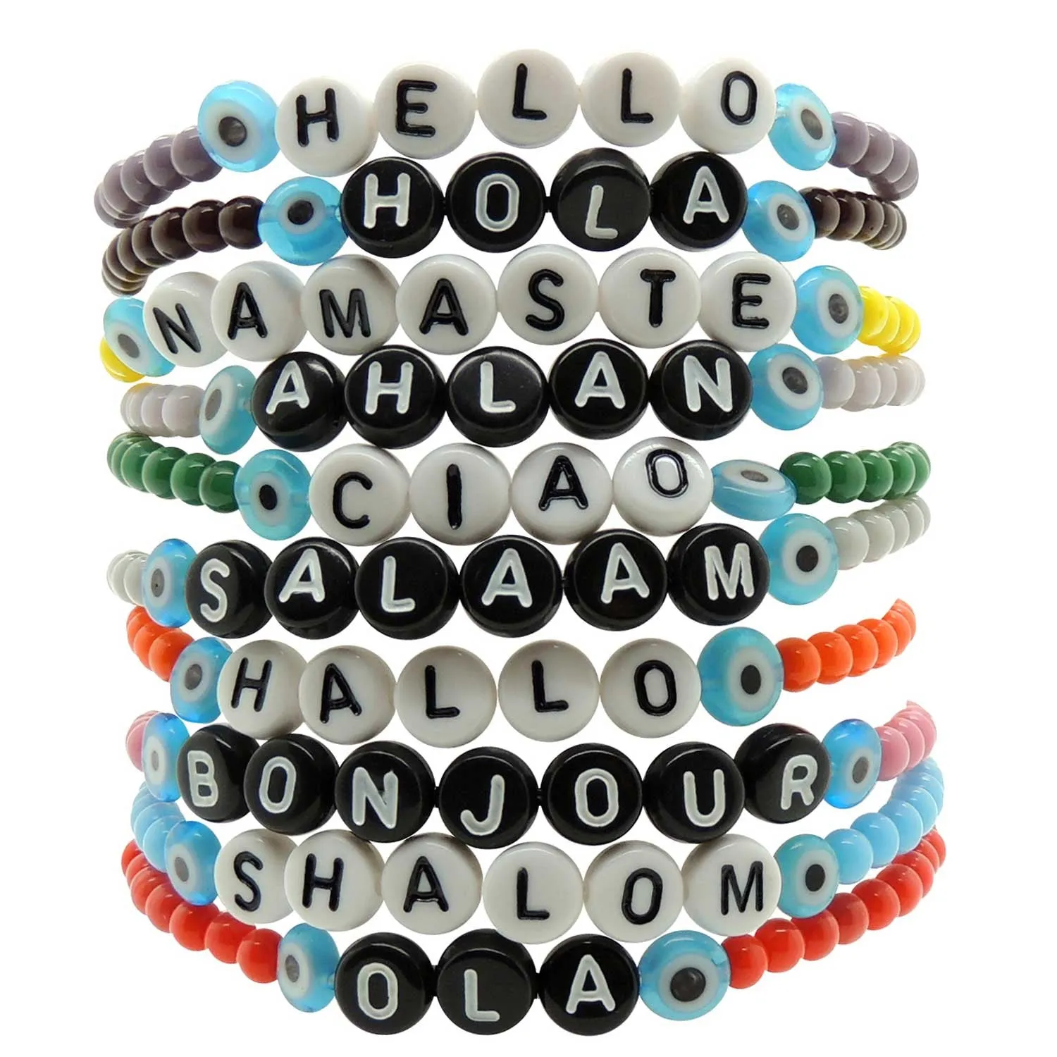 Hello Greeting Alphabet Glass Bead Bracelet