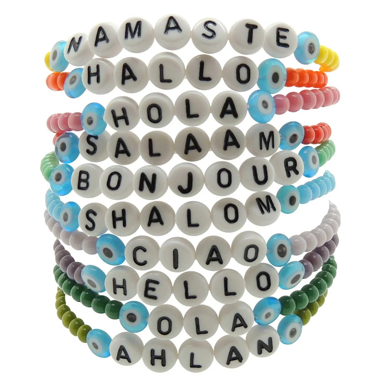 Hello Greeting Alphabet Glass Bead Bracelet