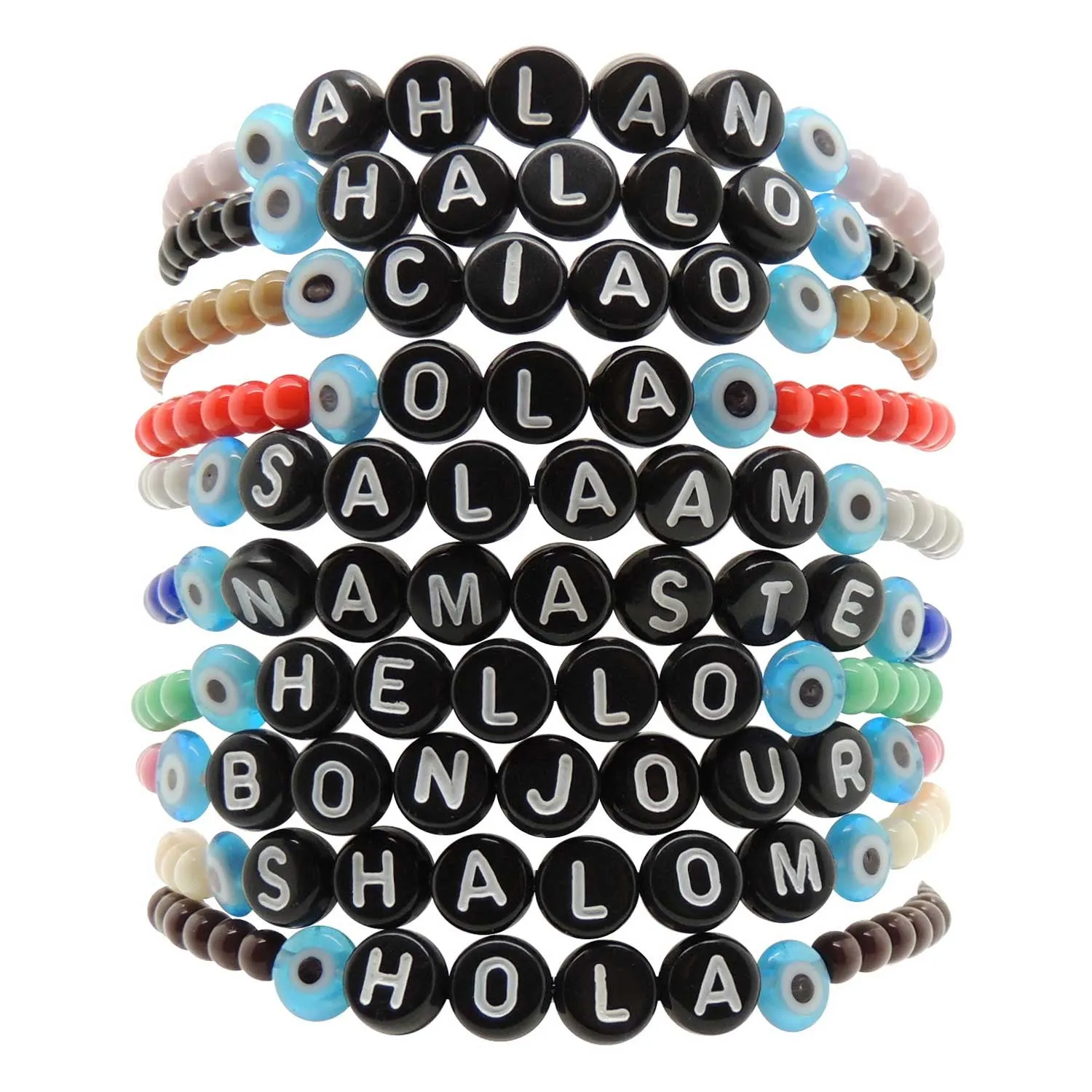 Hello Greeting Alphabet Glass Bead Bracelet