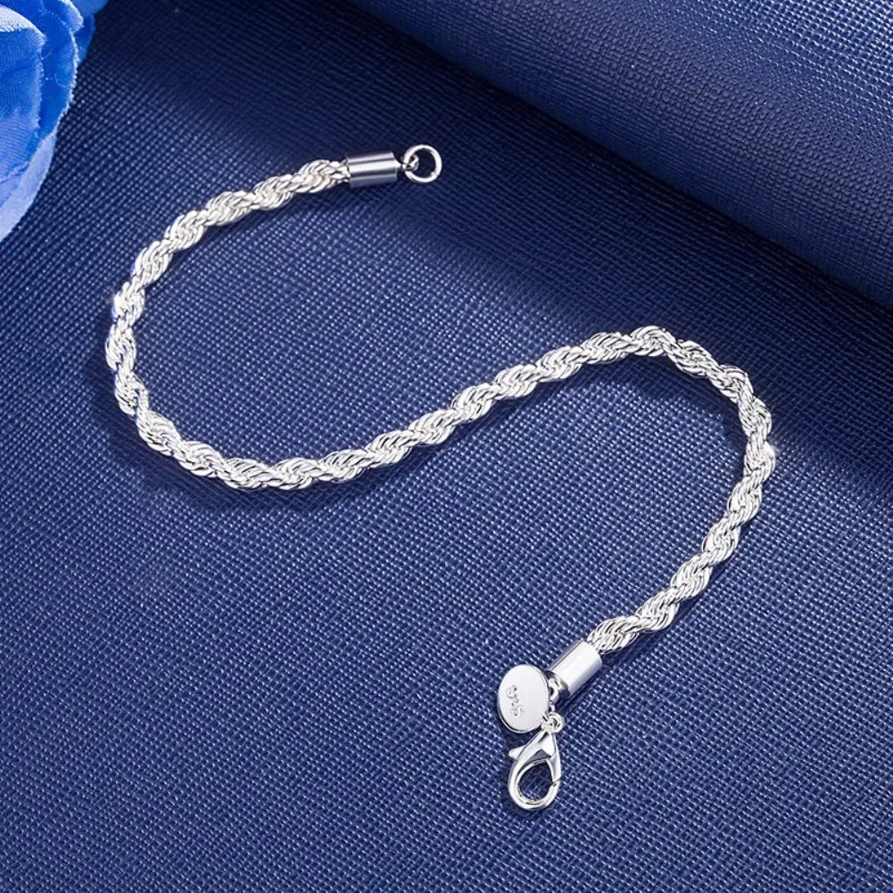 Hot charms 4MM Twisted rope chain 925 Sterling silver Bracelets for man woman Fashion classic jewelry Wedding party Holiday gift