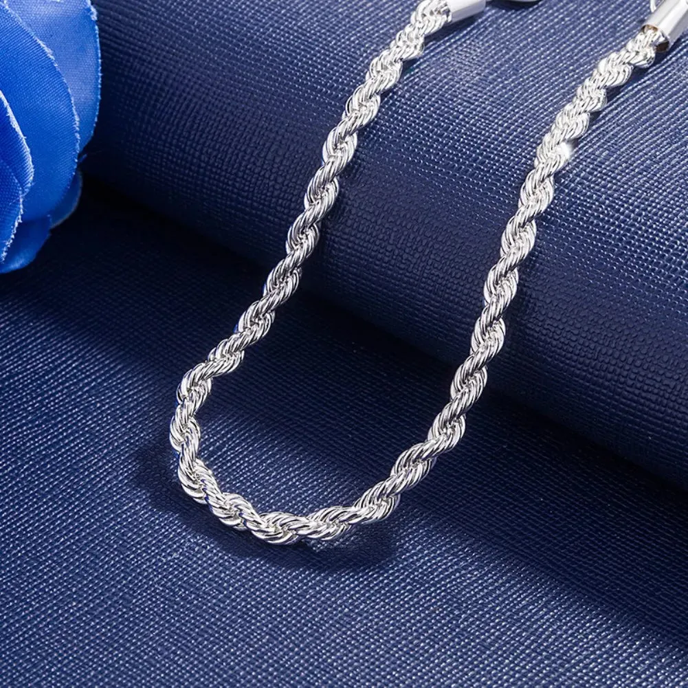 Hot charms 4MM Twisted rope chain 925 Sterling silver Bracelets for man woman Fashion classic jewelry Wedding party Holiday gift