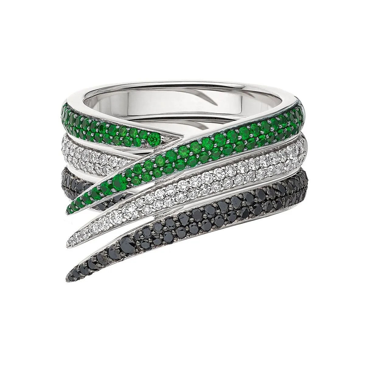 Interlocking Single Ring - 18ct White Gold & Green Tsavorite