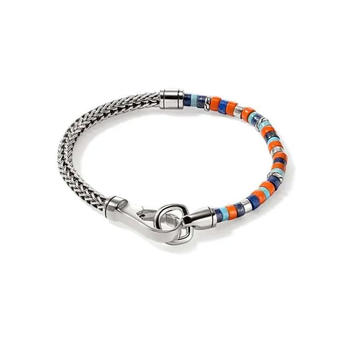 John Hardy 4MM Lapis, Turquoise and Orange Enamel Heishi Chain Bracelet in Sterling Silver