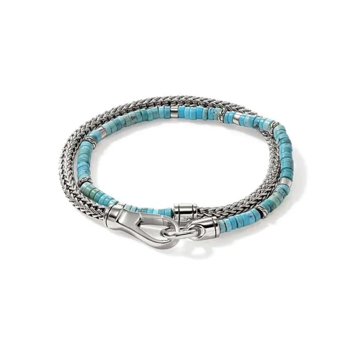 John Hardy 4MM Turquoise Heishi Classic Chain Double Wrap Bracelet in Sterling Silver