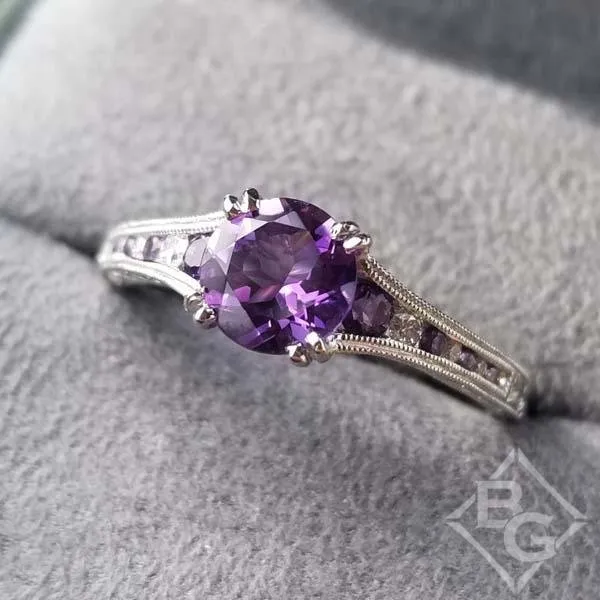 Kirk Kara "Stella" Round Cut Purple Amethyst Diamond Engagement Ring