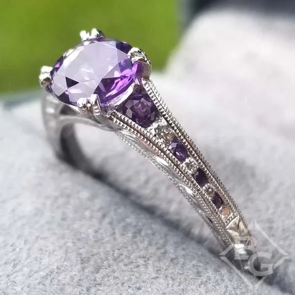 Kirk Kara "Stella" Round Cut Purple Amethyst Diamond Engagement Ring