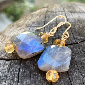 Labradorite Nugget & Citrine Drop Earring