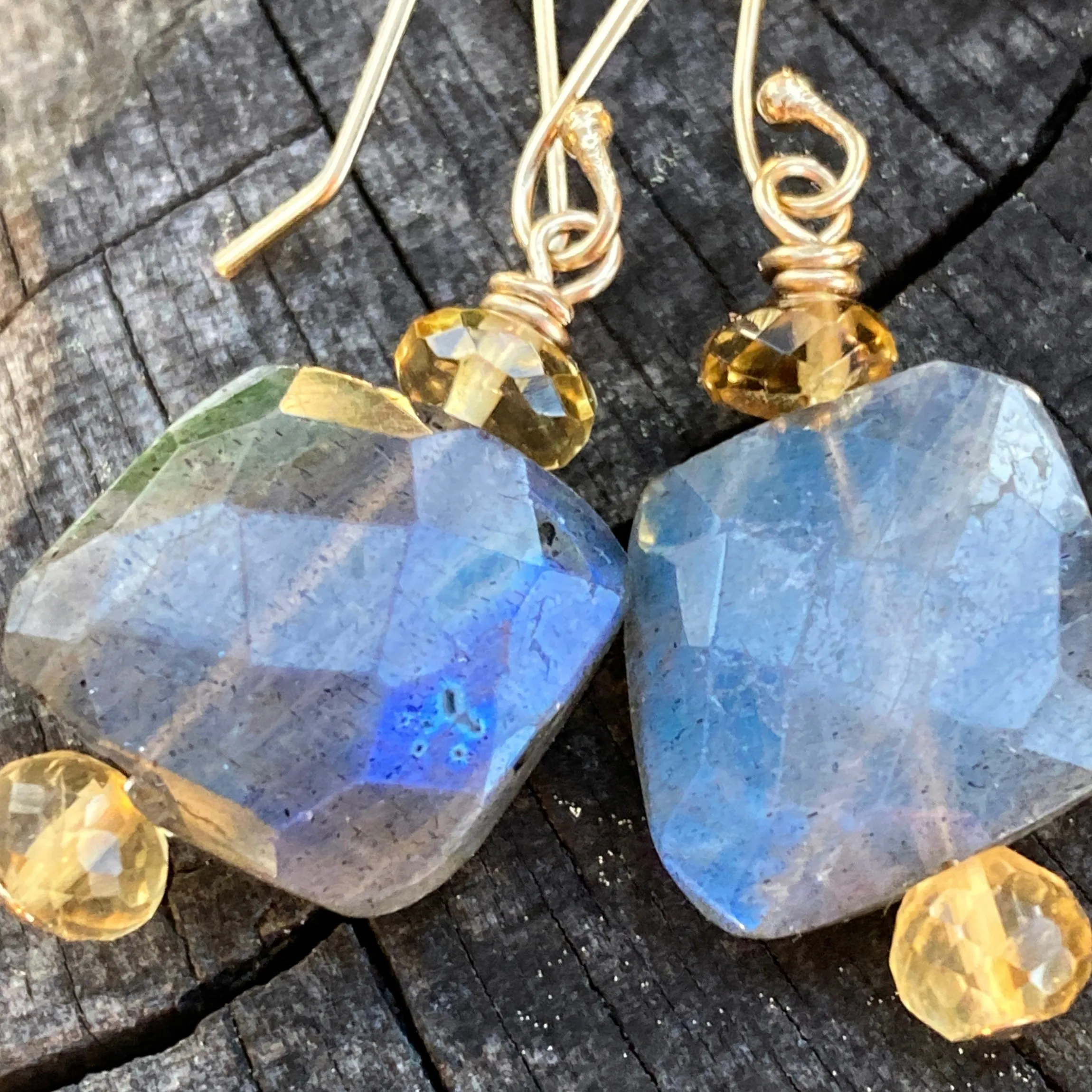 Labradorite Nugget & Citrine Drop Earring