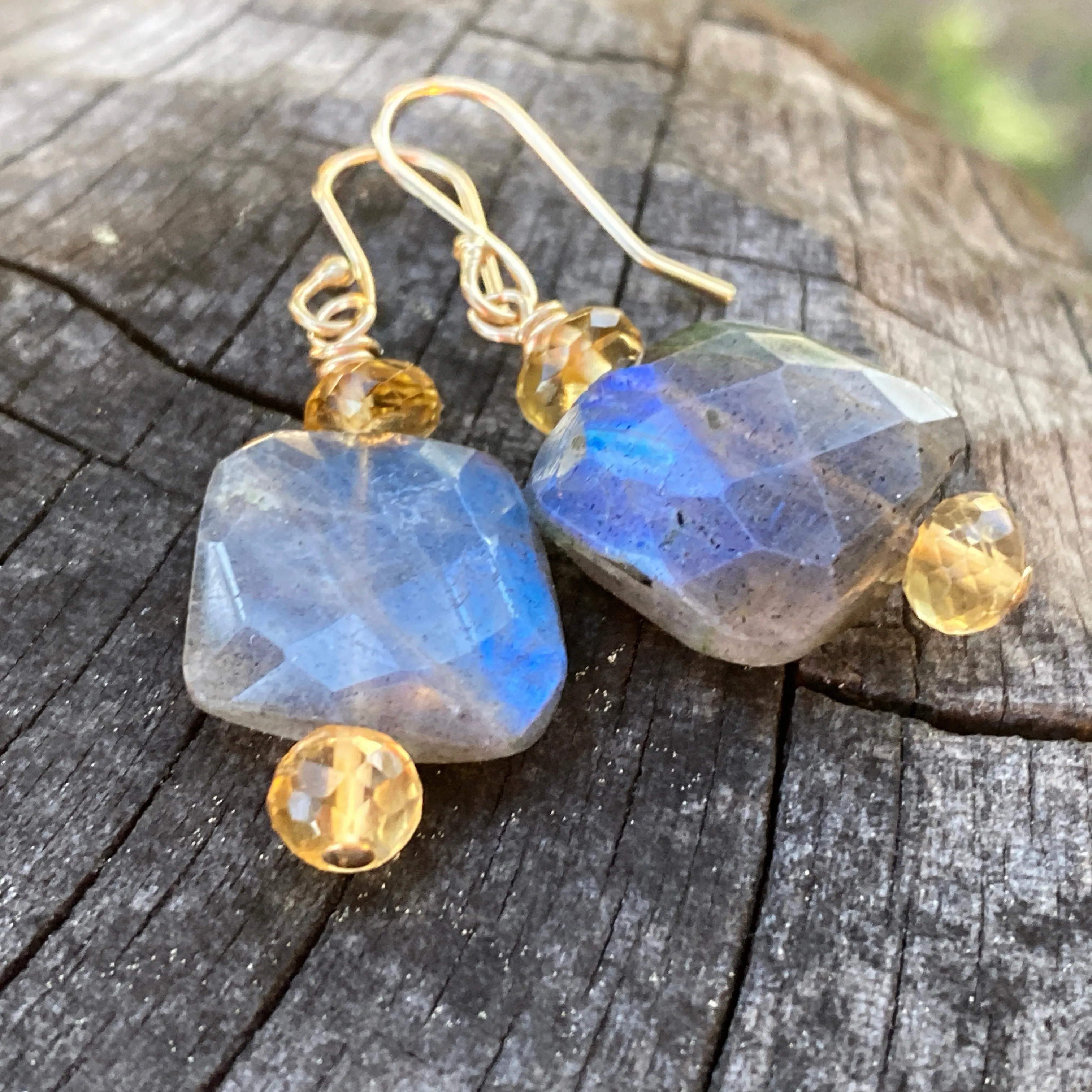 Labradorite Nugget & Citrine Drop Earring