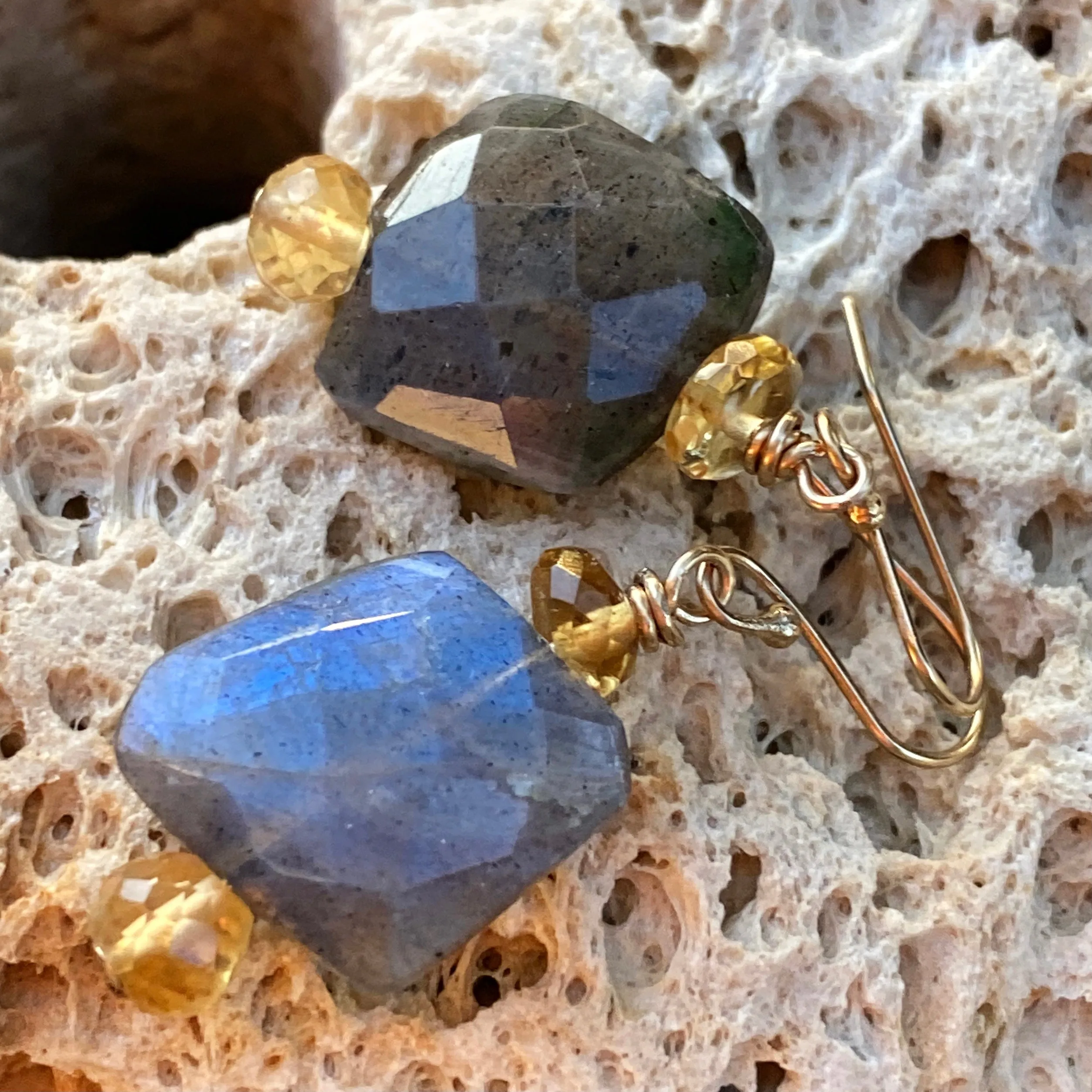 Labradorite Nugget & Citrine Drop Earring